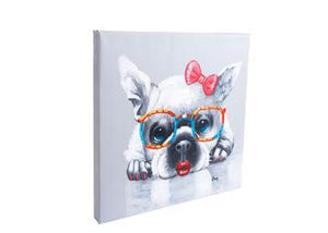 French Bulldog girl | Hand painted oil on canvas | 50x50cm Framed. - Fun Animal Art