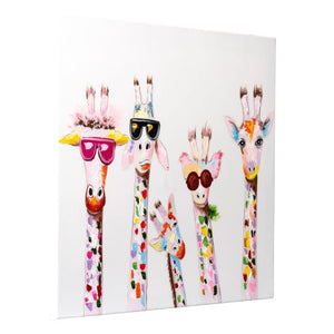 Family of 5 Giraffes | Hand Painted | 70 x 60cm Framed - Fun Animal Art