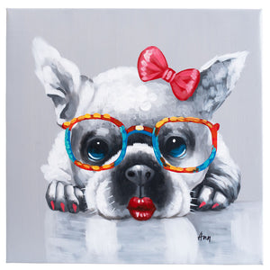 French Bulldog girl. 100% hand painted oil on canvas. Framed - Fun Animal Art