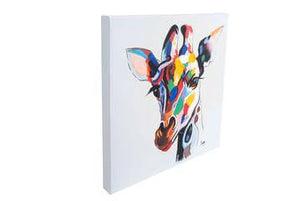 Colourful Giraffe | Hand painted oil on canvas | 50x50cm Framed. - Fun Animal Art