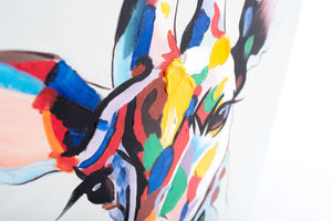 Colourful Giraffe. 100% hand painted oil on canvas. Framed - Fun Animal Art