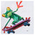 Frog on skateboard. 100% hand painted oil on canvas. Framed - Fun Animal Art