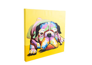 Dazzling Bulldog. 100% hand painted oil on canvas. Framed - Fun Animal Art