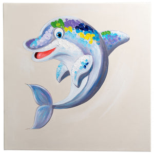 Dazzling Dolphin | Hand Painted Oil on Canvas | 60 x 60cm Framed - Fun Animal Art
