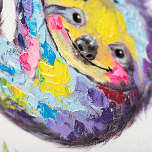 Colourful Sloths | Hand painted oil on canvas | 60x60cm Framed - Fun Animal Art