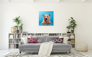 Bathing Polar Bear | Hand painted oil on canvas | 60x60cm. Framed - Fun Animal Art