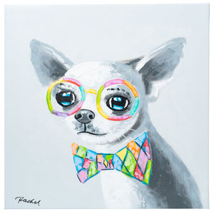 Cute Chihuahua with bow tie. 100% hand painted oil on canvas. Framed - Fun Animal Art