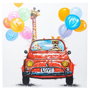 Giraffe and Hound Cruising on the Free Love Highway | Hand Painted Oil on Canvas | 60x60cm Framed - Fun Animal Art