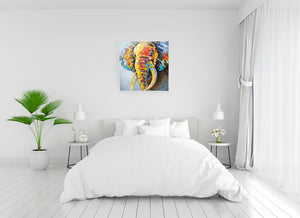Classic Abstract Elephant | Hand Painted Oil on Canvas | 60 x 60cm Framed - Fun Animal Art