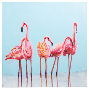 Slinky Flamingos | Hand Painted Oil on Canvas | 60 x 60cm Framed - Fun Animal Art