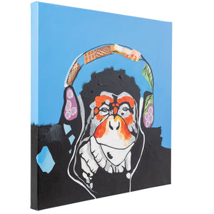 Cool Monkey with Headphones. 100% hand painted oil on canvas. Framed - Fun Animal Art