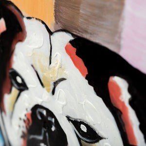 Grumpy Bulldog in Dungerees | Hand Painted | 60 x 60cm Framed - Fun Animal Art