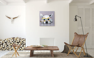 Frenchie with Cigar | Hand Painted Oil on Canvas | 50x50cm Framed. - Fun Animal Art