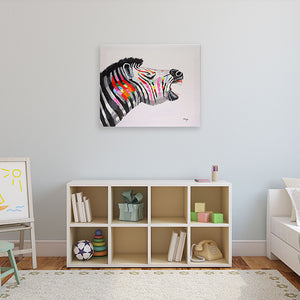 Colourful Zebra. 100% hand painted oil on canvas. Framed - Fun Animal Art