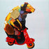 Brown Bear on Vespa | Hand painted oil on canvas | 50x50cm. Framed.