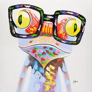 Frog with glasses. 100% hand painted oil on canvas. Framed - Fun Animal Art