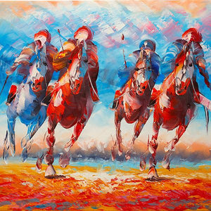 Polo playing running horses. 100% hand painted oil on canvas. Framed - Fun Animal Art